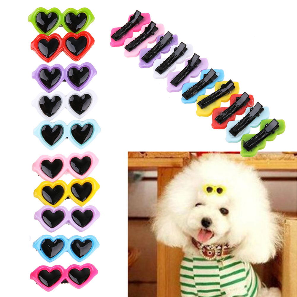 10 Pcs Heart Shaped Sunglasses Dog Hair Clips 10 Pcs Heart Shaped Sunglasses Dog Hair Clips